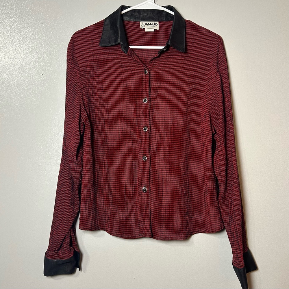 Vintage Banjo‎ Dallas TX Western Shirt Womens L Button Front Girly Cowgirl Rodeo